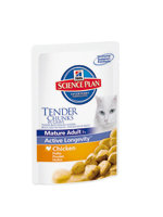 Hill's Science Plan консервы в пауче для пожилых кошек. Курица Паучи Hill's™ Science Plan™ Mature Adult 7+ удовлетворяют пищевые потребности пожилых кошек в возрасте 7 лет и старше   Ключевые преимущества     Контролируемое потребление фосфора и натрия для поддержания здоровья почек  Контролируемый уровень кальция и магния, и определенное значение рН мочи для поддержаия здоровья мочевыводящих путей в пожилом возрасте  Суперантиоксидантная формула для нейтрализации свободных радикалов и здоровья иммунной системы
