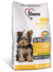 1st Choice Puppy сухой корм корм для щенков миниатюрных и мелких пород. Курица Щенки от 2 до 12 месяцев  Миниатюрные и мелкие породы  На основе мяса курицы  Формула содержит необходимое количество протеинов, витаминов и минералов для оптимального роста и развития  Обеспечивает плавный переход к твердой пище после отъема от матери. Форма и размер гранул специально адаптированы к особенностям зубов щенков и помогают развивать жевательные навыки