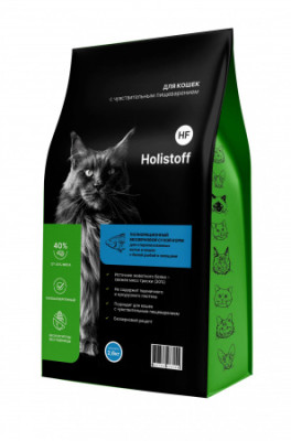 Holistoff cухой беззерновой корм для стерилизованных кошек и котов с белой рыбой и овощами 