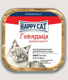 Happy Cat конс. для кошек паштет говядина 