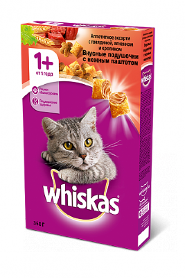 Whiskas Сухой корм для кошек с овощами, сметаной, говядиной, кроликом и ягненком 