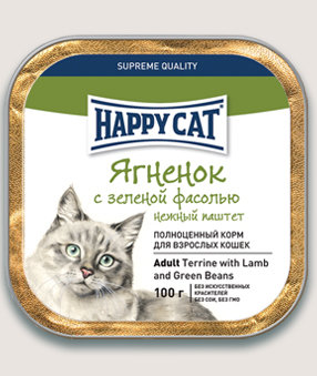 Happy Cat конс. для кошек паштет ягненок/фасоль 