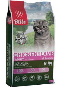 BLITZ ADULT CAT CHICKEN &amp; LAMB низкозерновой корм для взрослых кошек Курица&amp;Ягненок 