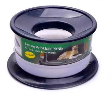 IPTS Миска Picnic 2в1 для корма и воды, пластиковая антрацитовая 800мл+1,3л*22*12см 