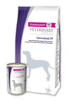 Eukanuba Dermatosis FP для собак при воспалительных заболеваниях кожи (влажный корм) Диетический полноценный корм для собак, предназначенный для поддержания функции кожи при дерматитах и избыточном выпадении шерсти, а также для уменьшения пищевой  непереносимости отдельных ингредиентов и неблагоприятных реакций на корм.