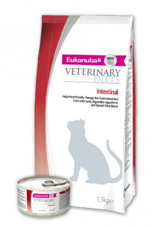 Eukanuba Intestinal для кошек при кишечных расстройствах (влажный корм) Диетический полноценный корм для кошек, предназначенный для компенсации нарушений пищеварения, уменьшения процессов всасывания в кишечнике в период выздоровления после острой диареи, а также для регуляции жирового обмена при гиперлипидемии