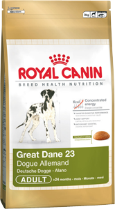 Royal Canin GREAT DANE Корм для Немецких догов старше 24 месяцев Немецкий дог — одна из самых крупных пород собак, имеющих утяжеленный скелет и по характеру строения организма предрасположенных к заболеваниям суставов и кишечника.