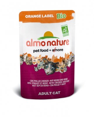 Almo Nature Органик-паучи для кошек с говядиной и курицей (orange label bio cat beef&amp;chicken) 