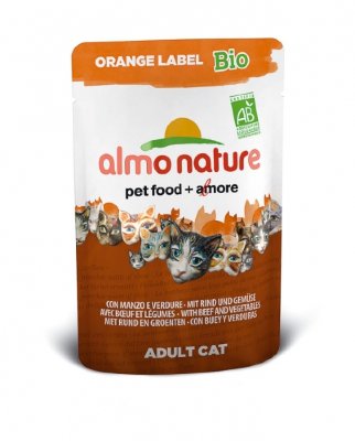 Almo Nature Органик-паучи для кошек с говядиной и овощами (orange label bio cat beef&amp;vegetables) 
