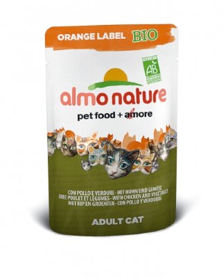 Almo Nature Органик-паучи для кошек с курицей и овощами (orange label bio cat chicken&amp;vegetables) 