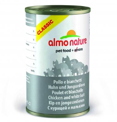 Almo Nature Консервы для кошек с курицей и сардинками (classic adult cat chicken&amp;white bait) 