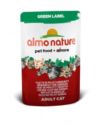 Almo Nature Паучи 75% мяса для кошек "куриное филе и креветки" (green label cat chicken fillet&amp;shrimps) 